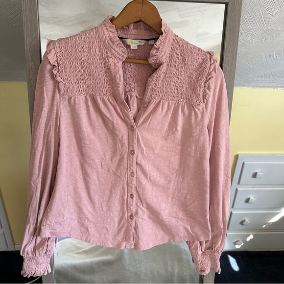 Boden Blush Pink Smocked Yoke Jersey Knit Top Size 6 - Picture 5 of 13